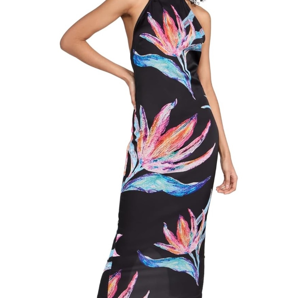 Rococo Sand Black Dress with Vibrant Floral Design